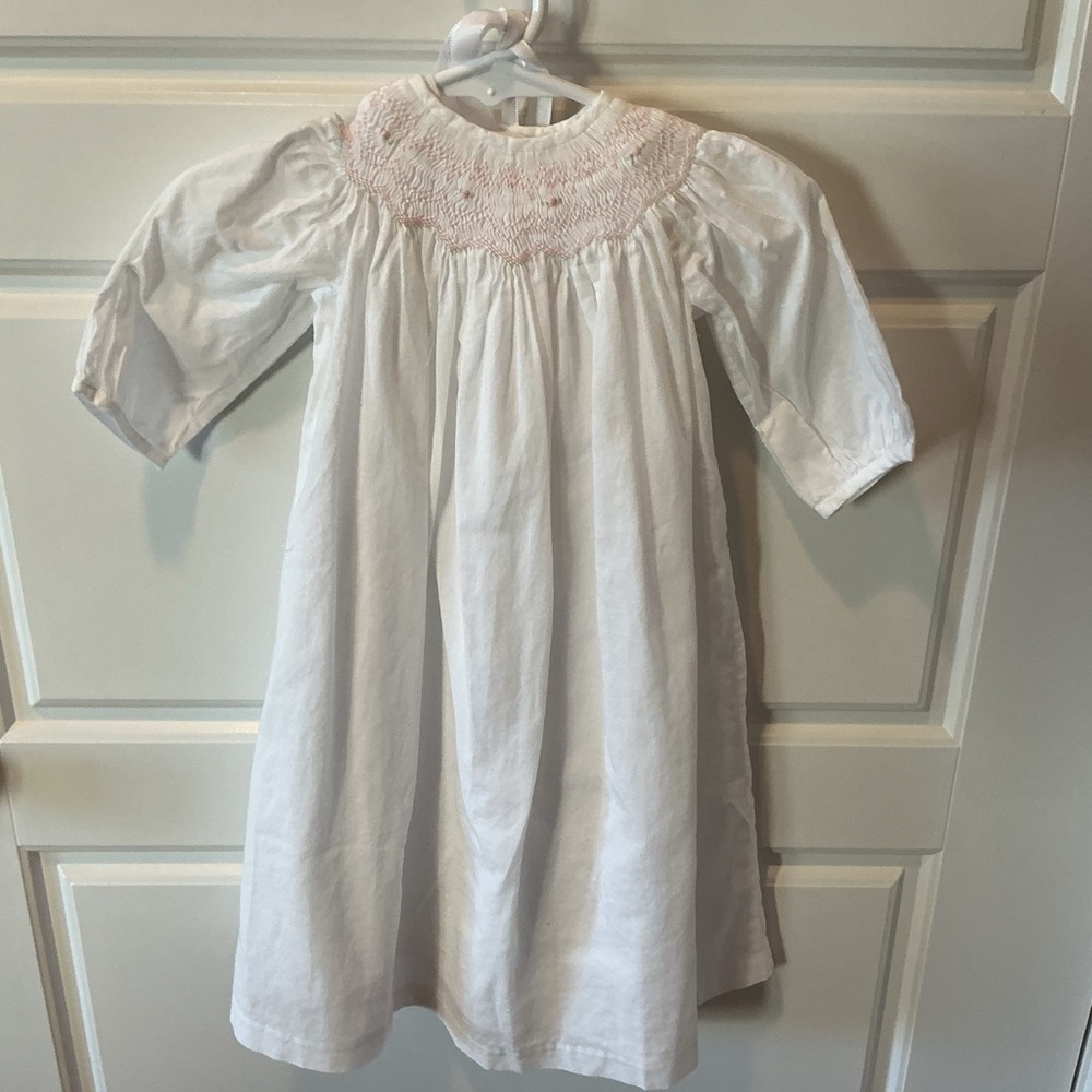 Besos by Kissy Kissy 3 Piece Christening Gown w/ Pink Hand Smocking Size Newborn